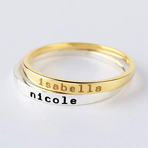 Double Band Mother's Name Ring Silver , Personalized and Hand-stamped for 4  Children