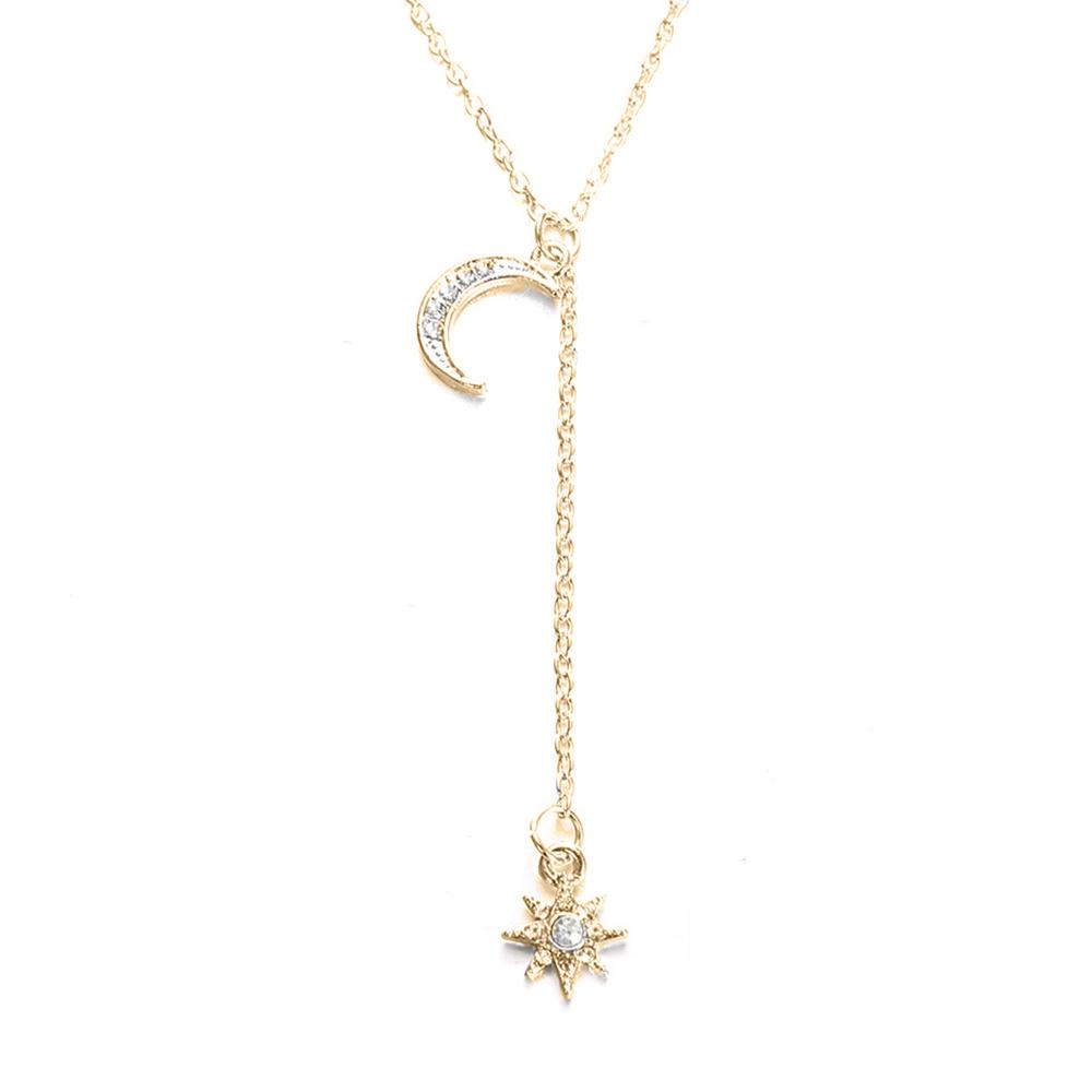 Moon and Star Necklace With Austrian Crystals in 18K Gold Plated ITALY