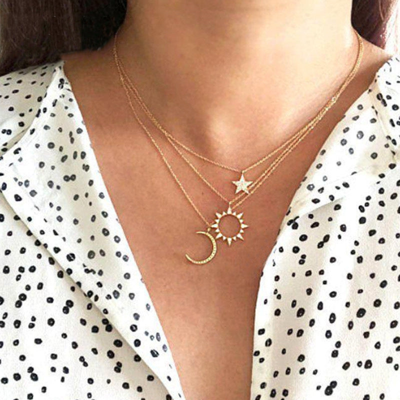 3 Piece Celestial Pave Necklace With ® Crystals 18K Gold Plated