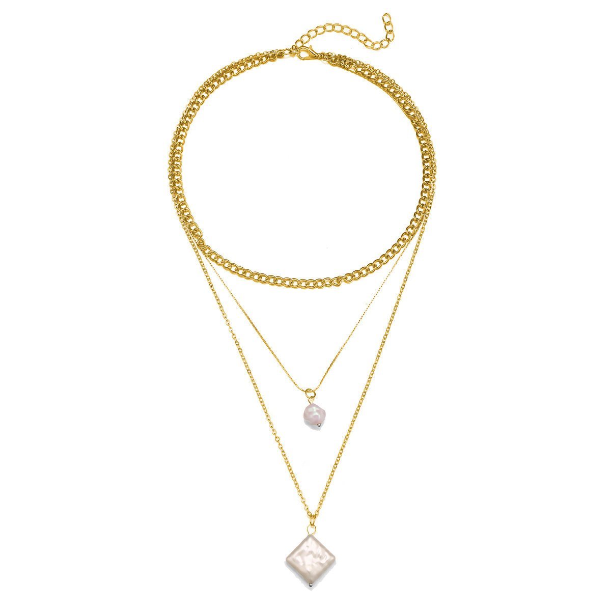 3 Piece Pearl Linear Chain Necklace in 18K Gold Plated ITALY Design