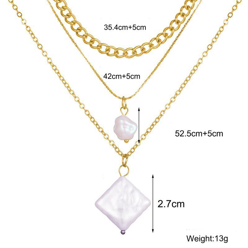 3 Piece Pearl Linear Chain Necklace in 18K Gold Plated ITALY Design