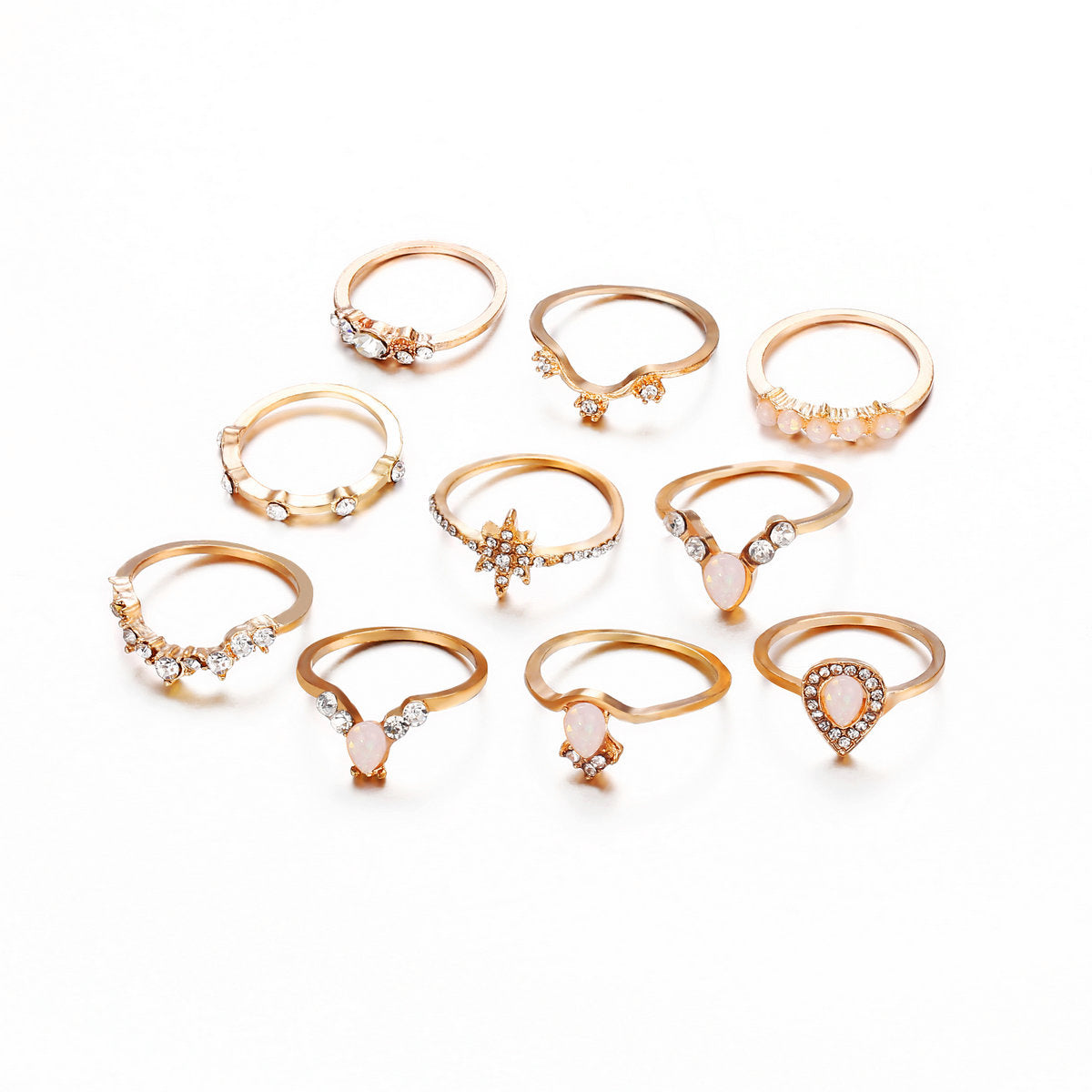 10 Piece Opal Created Ring Set With ® Crystals 18K Gold Plated Ring in