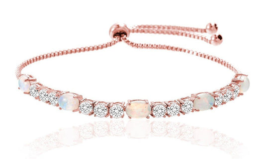 Fiery Opal Tennis Bracelet Made with Crystals in Rose Gold